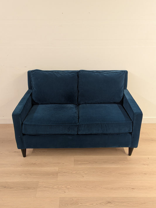 Blue Velvet MCM Style Sofa - Removable and Reversible Cushion Covers