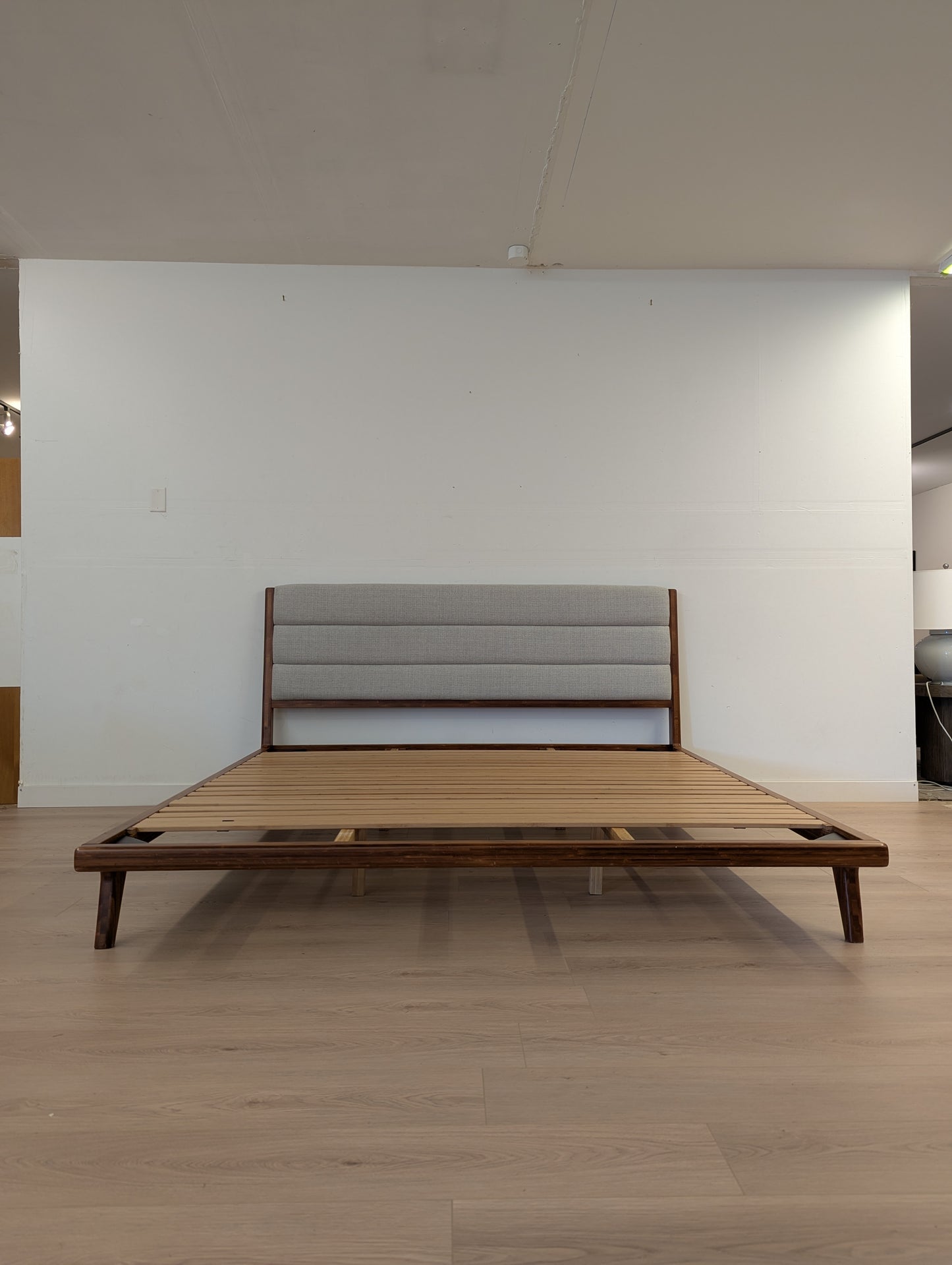 FAWCETT Mercury Mid-Century Solid Bamboo Upholstered King Bed Frame