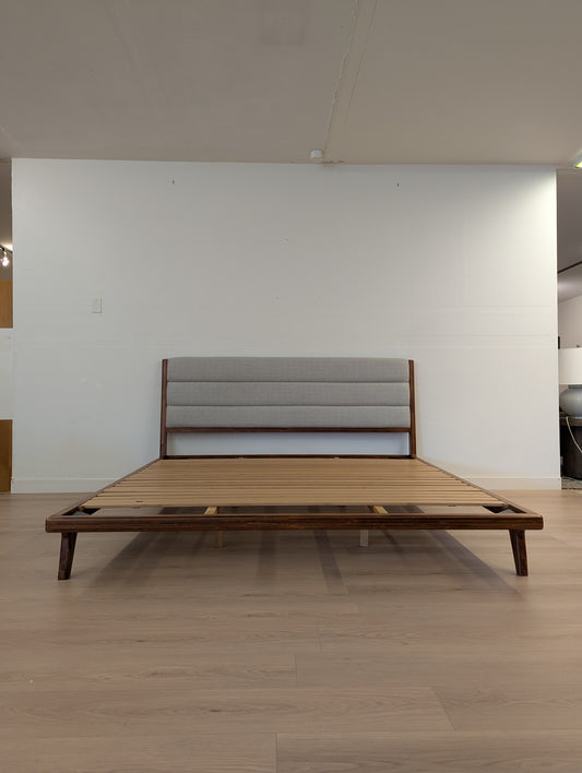 FAWCETT Mercury Mid-Century Solid Bamboo Upholstered King Bed Frame