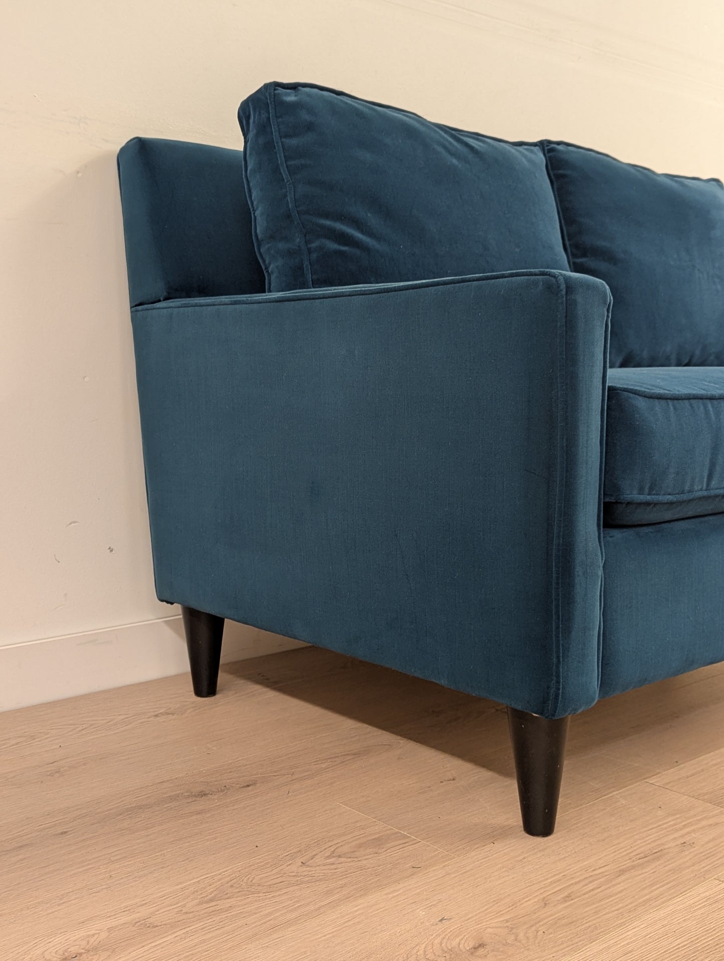 Blue Velvet MCM Style Sofa - Removable and Reversible Cushion Covers