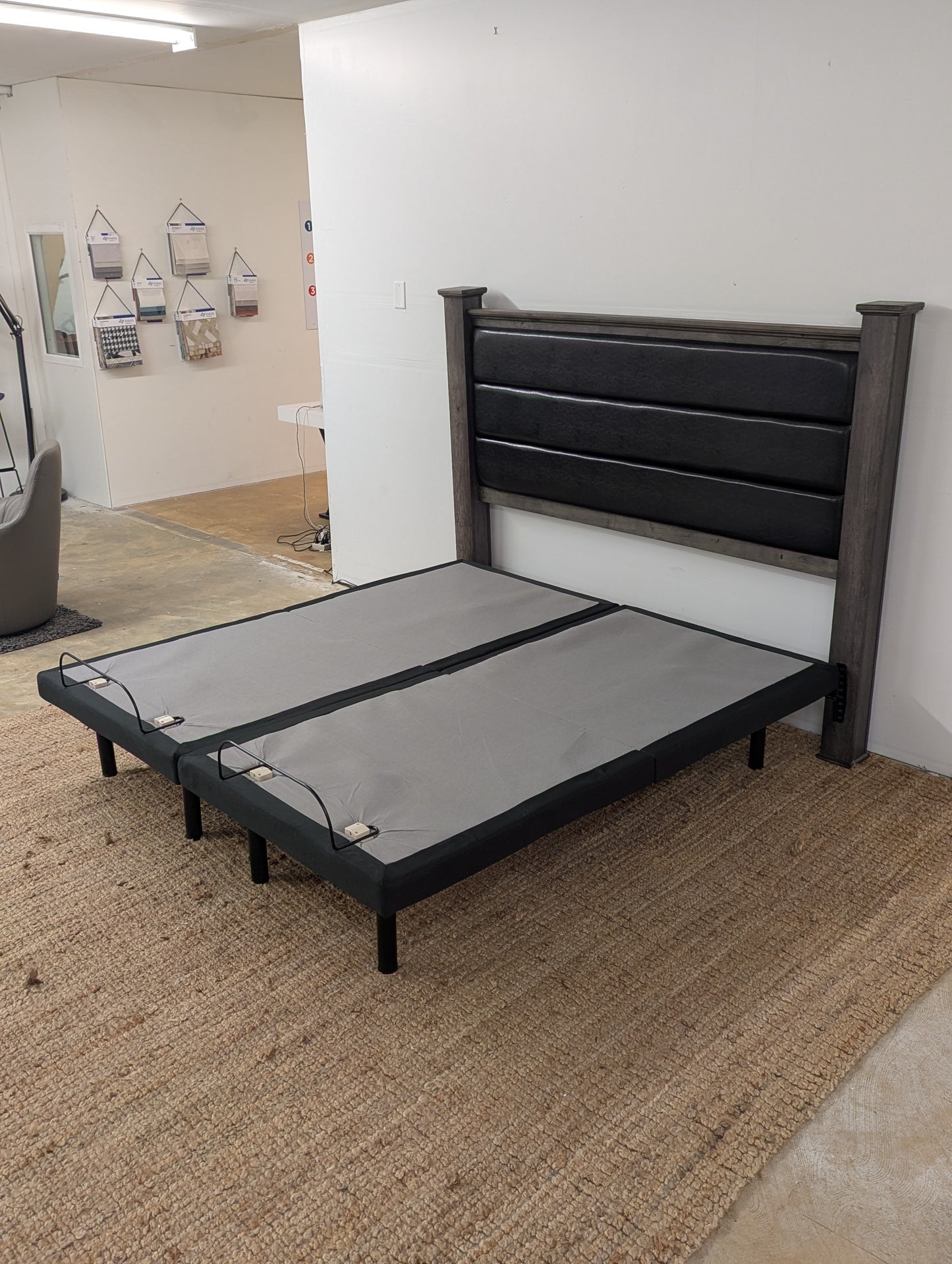 Ghost Bed Dual Adjustable Base and Rustic Headboard