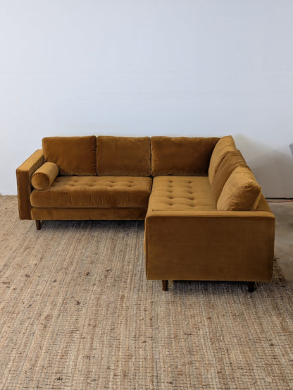 Article Sven 91" Tufted Velvet Corner Sectional - Plush Pacific Ginger