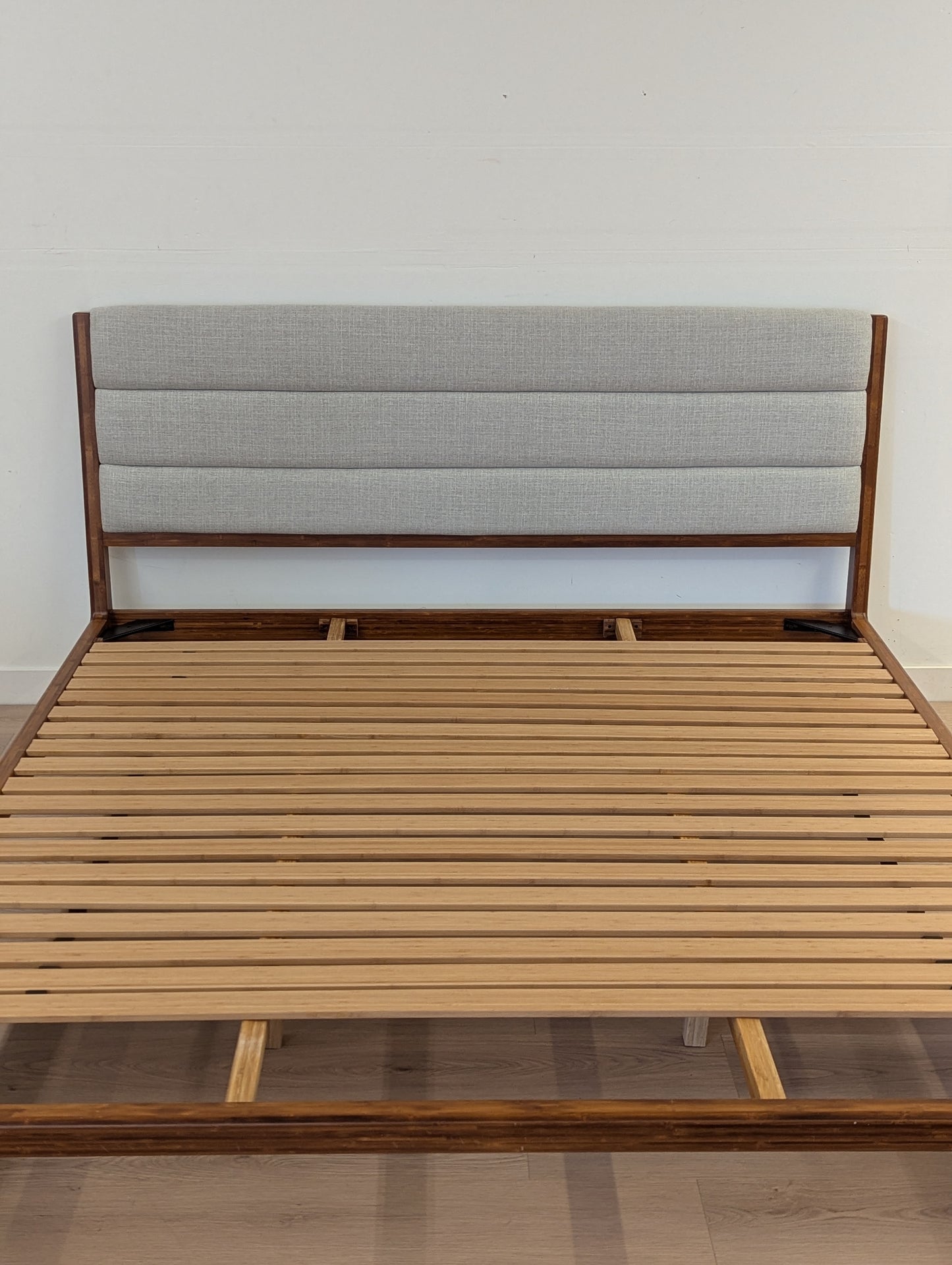 FAWCETT Mercury Mid-Century Solid Bamboo Upholstered King Bed Frame