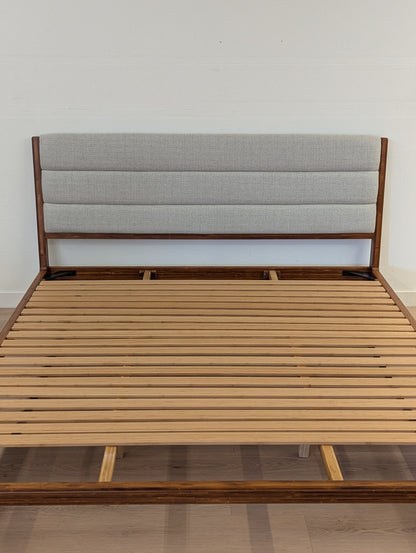 FAWCETT Mercury Mid-Century Solid Bamboo Upholstered King Bed Frame