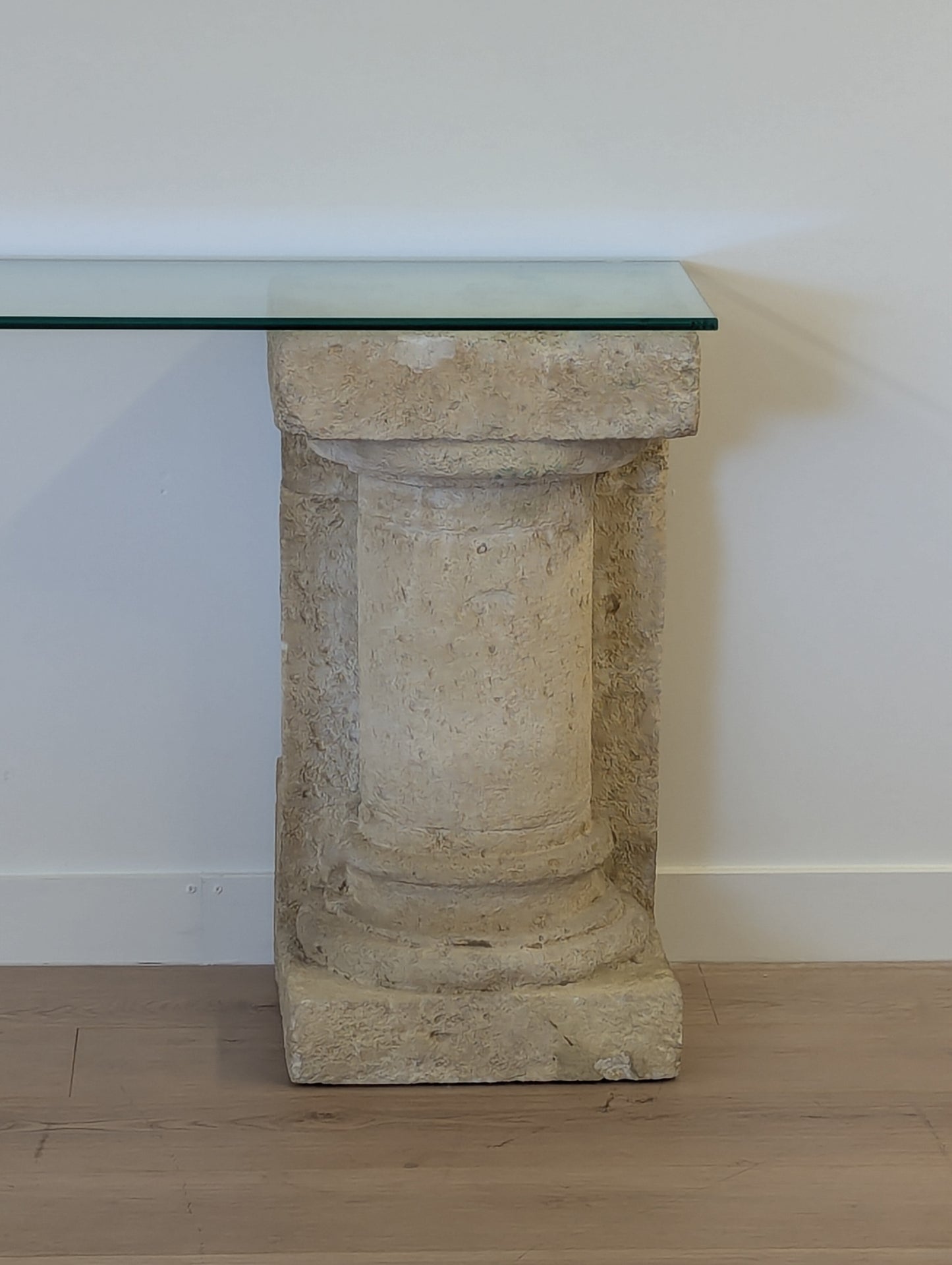 Limestone and Glass Console Table