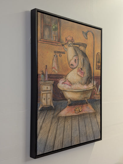 Cute Cow in The Bathroom Washing Herself