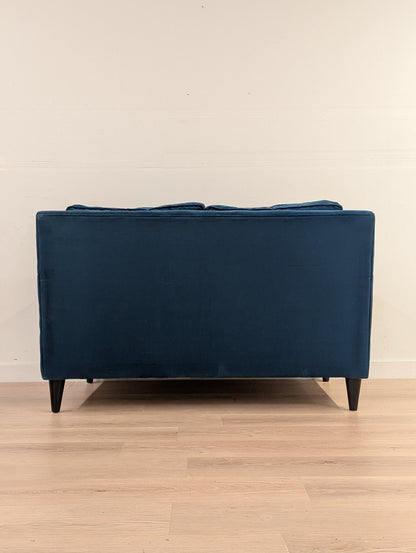 Blue Velvet MCM Style Sofa - Removable and Reversible Cushion Covers
