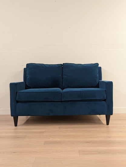 Blue Velvet MCM Style Sofa - Removable and Reversible Cushion Covers