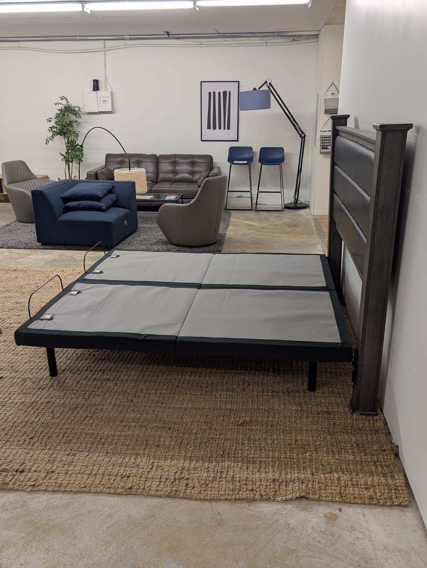 Ghost Bed Dual Adjustable Base and Rustic Headboard