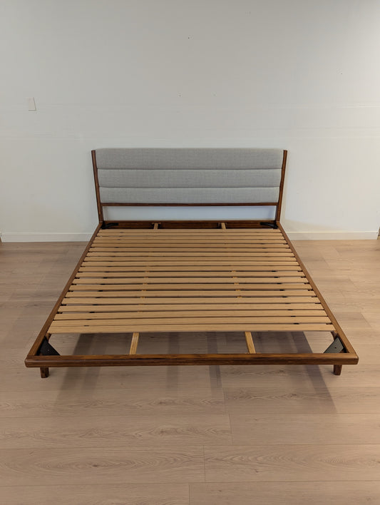 FAWCETT Mercury Mid-Century Solid Bamboo Upholstered King Bed Frame