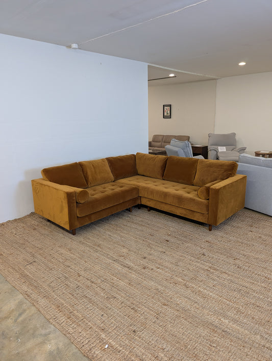 Article Sven 91" Tufted Velvet Corner Sectional - Plush Pacific Ginger