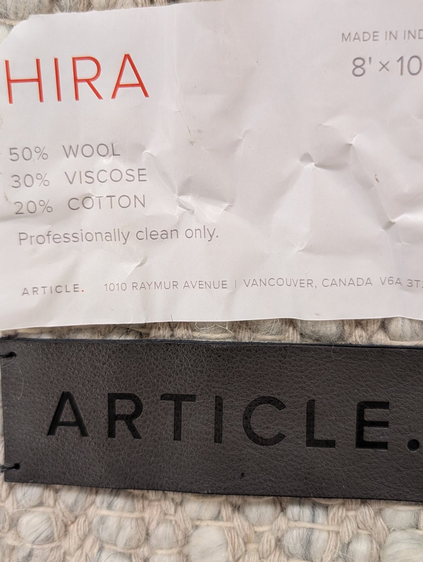 Article Hira Natural Ivory 8'/10' Rug