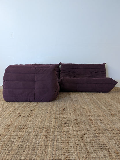 Ligne Roset Togo Aubergine Alcantara Loveseat and Sofa with Arms