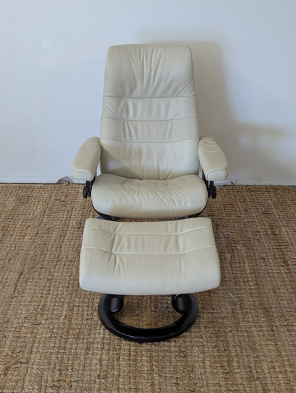Stressless Opal M Paloma Leather Chair and Ottoman