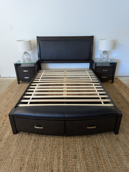 3 Piece Queen Cinema Bedroom Storage Set + Lamps