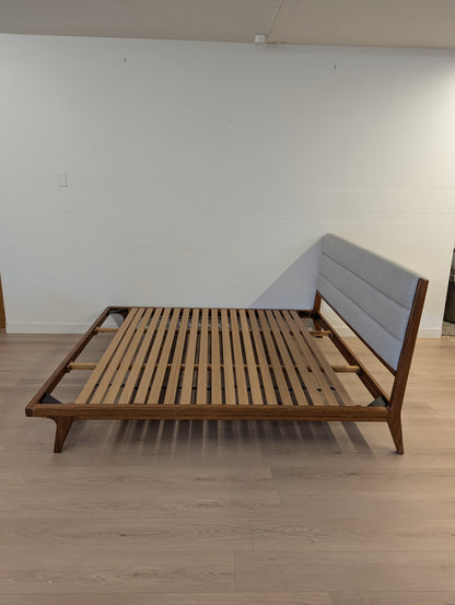 FAWCETT Mercury Mid-Century Solid Bamboo Upholstered King Bed Frame