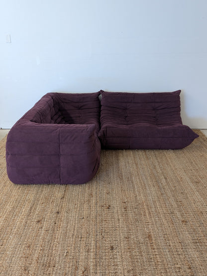 Ligne Roset Togo Aubergine Alcantara Loveseat and Sofa with Arms