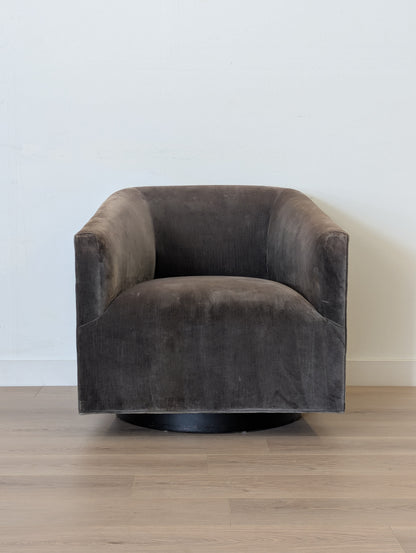 RH 1950s Italian Shelter Arm Swivel Lounge Chair - Vintage Velvet