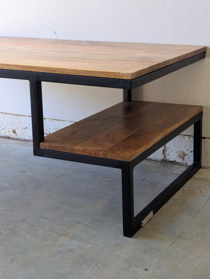 Industrial Coffee Table with Side Shelf