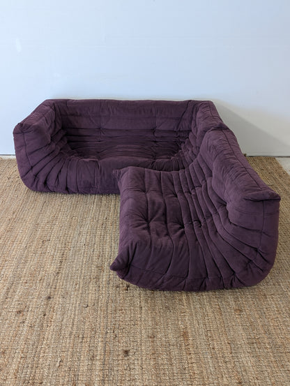 Ligne Roset Togo Aubergine Alcantara Loveseat and Sofa with Arms