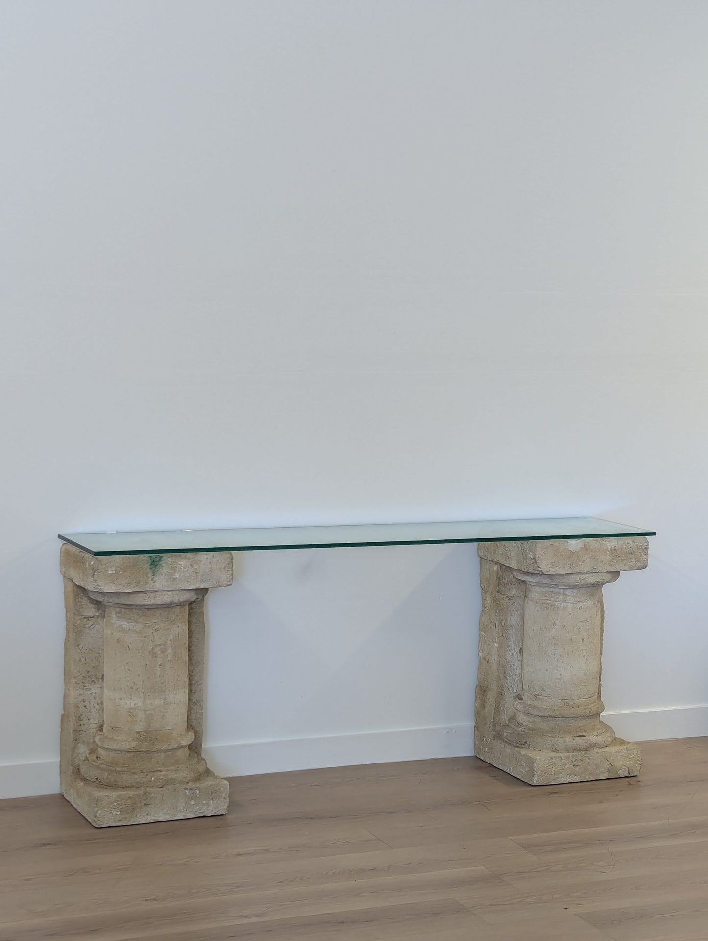 Limestone and Glass Console Table