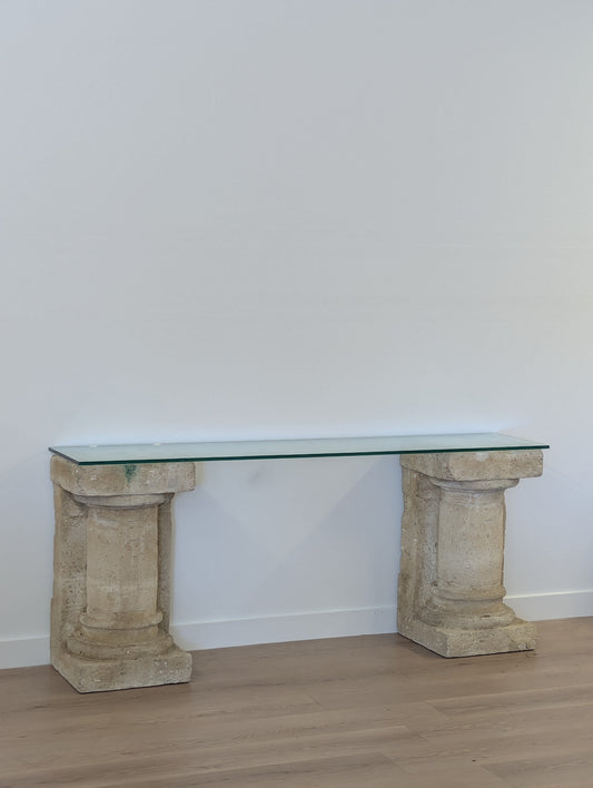 Limestone and Glass Console Table