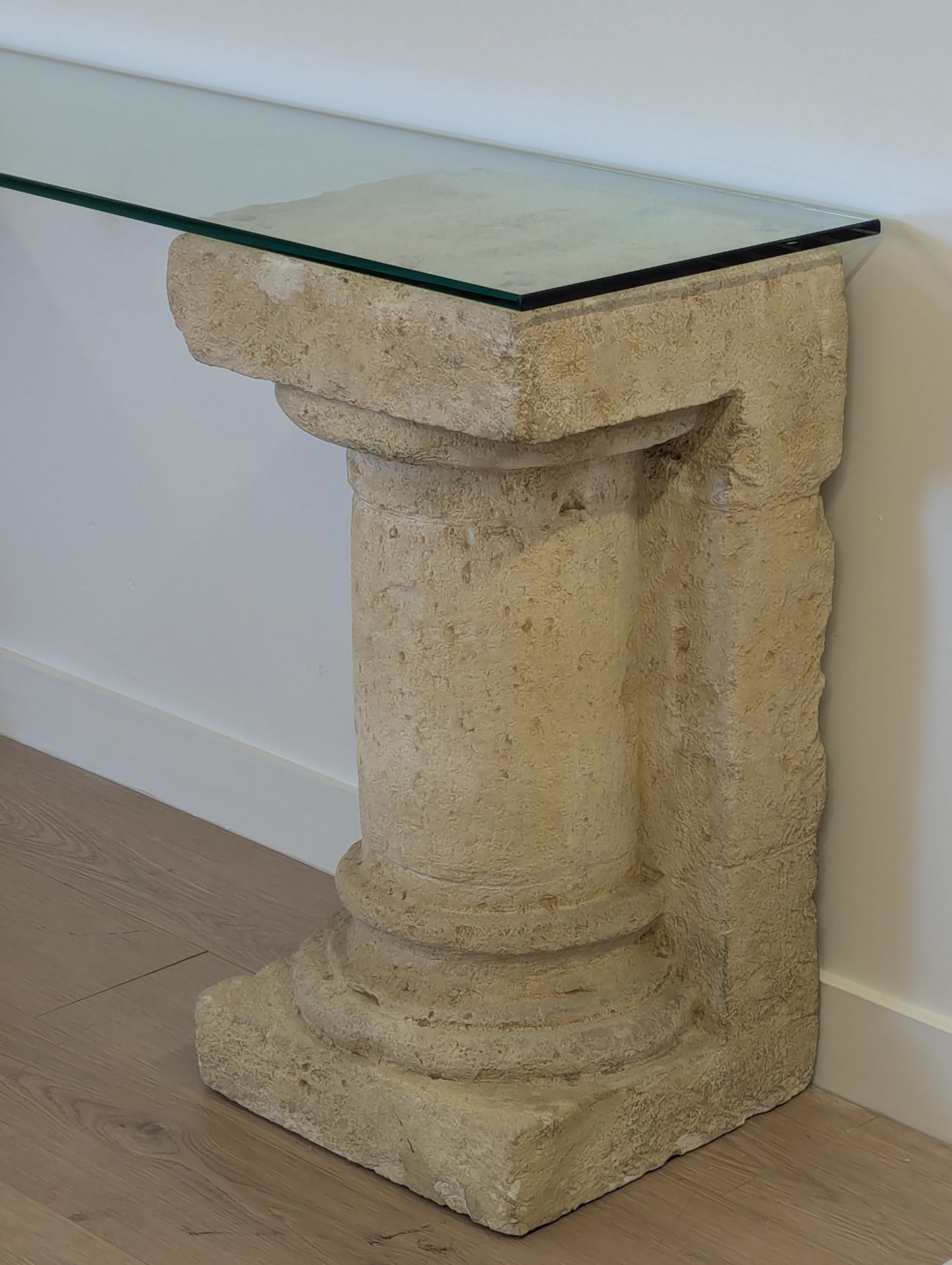 Limestone and Glass Console Table