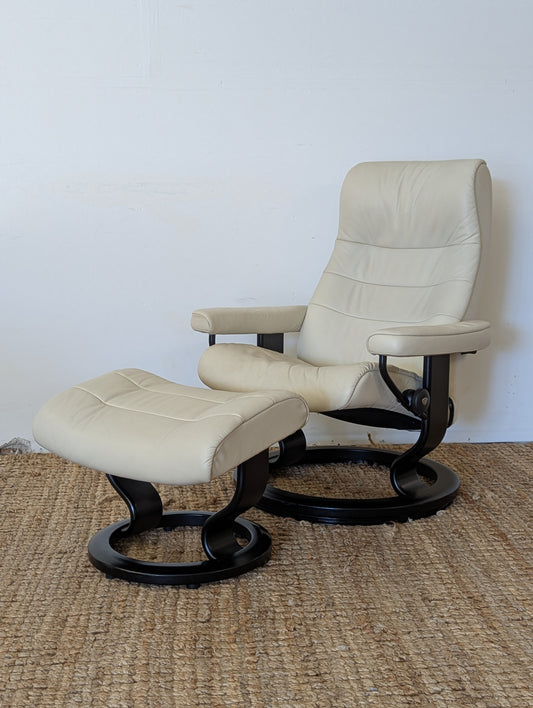 Stressless Opal M Paloma Leather Chair and Ottoman