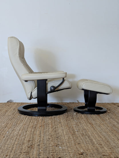 Stressless Opal M Paloma Leather Chair and Ottoman