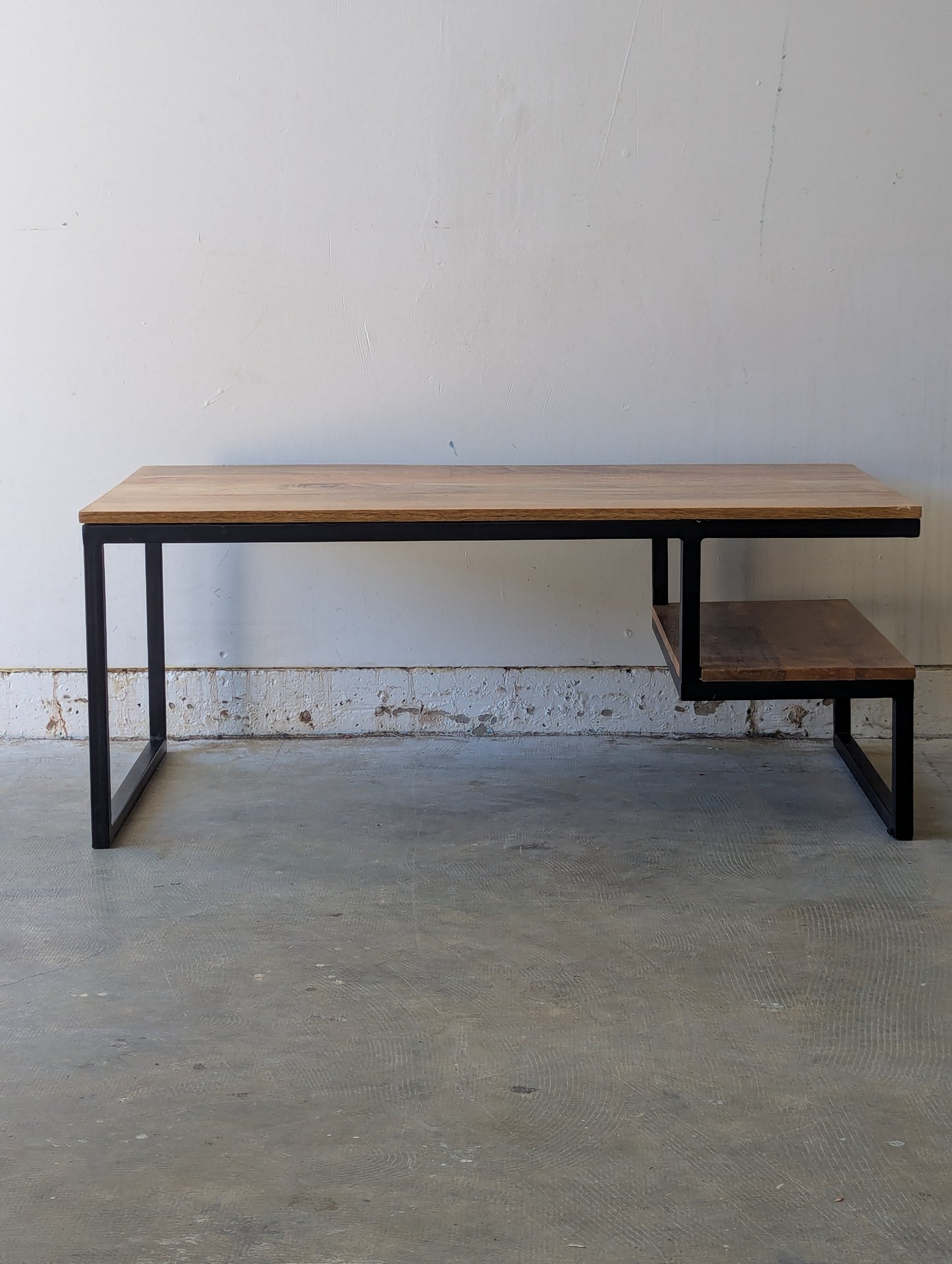 Industrial Coffee Table with Side Shelf