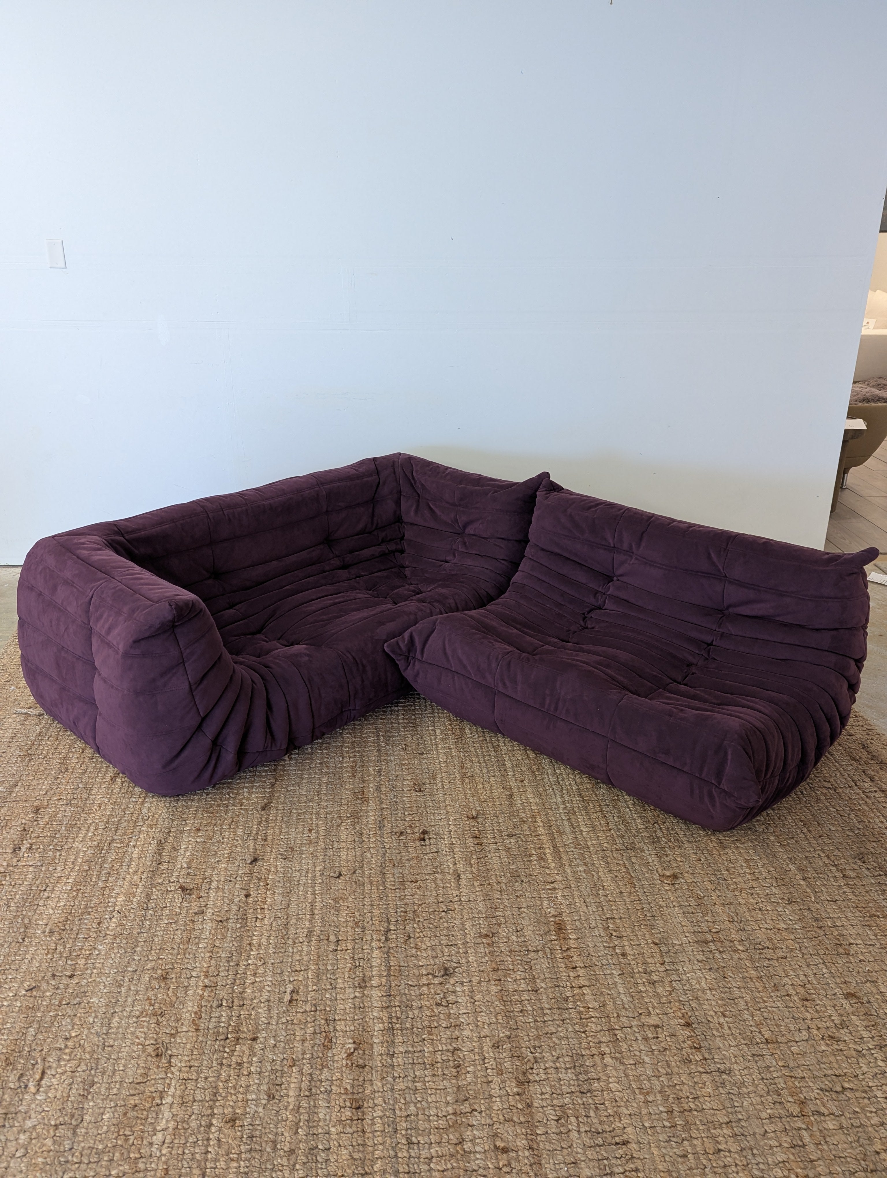 Ligne Roset Togo Aubergine Alcantara Loveseat and Sofa with Arms