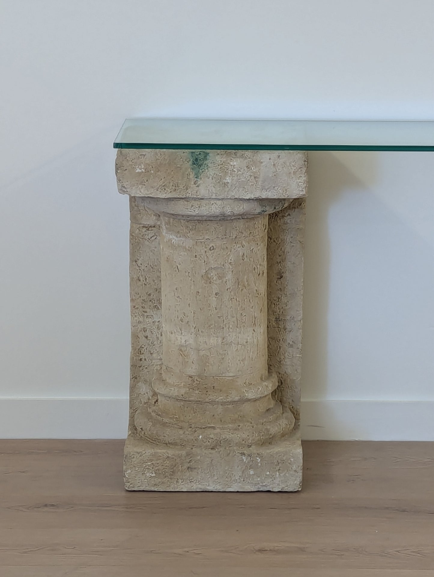 Limestone and Glass Console Table