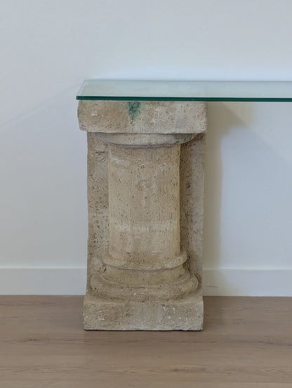 Limestone and Glass Console Table