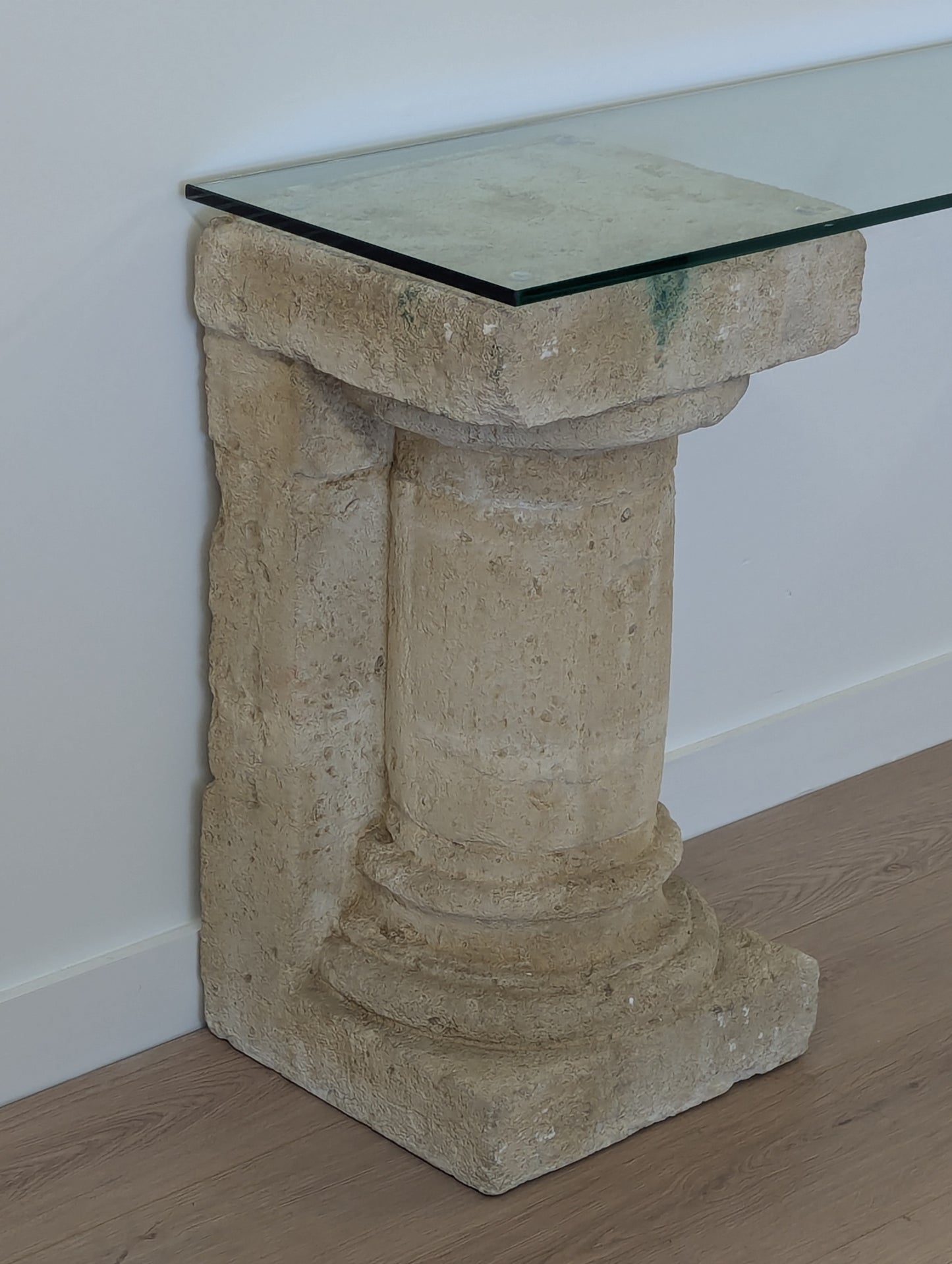 Limestone and Glass Console Table