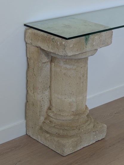 Limestone and Glass Console Table