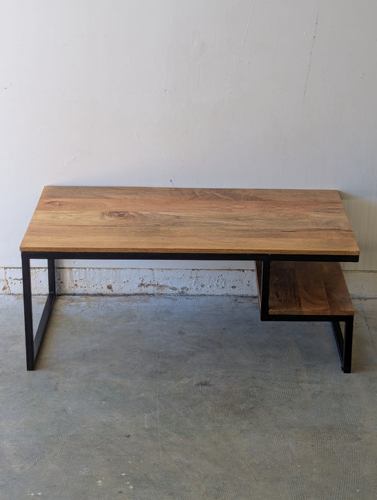Industrial Coffee Table with Side Shelf