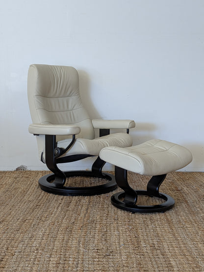 Stressless Opal M Paloma Leather Chair and Ottoman