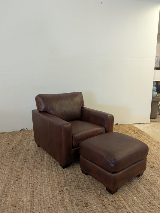 Full Grain Leather Chair & Ottoman