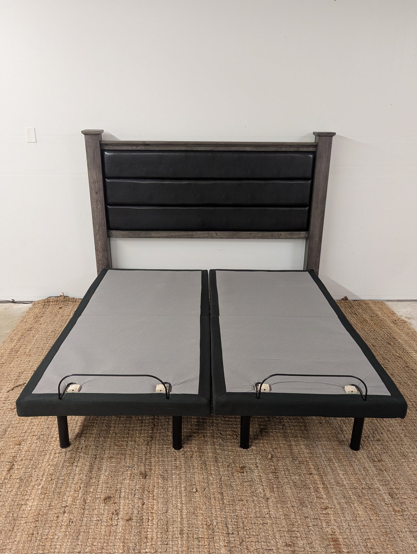 Ghost Bed Dual Adjustable Base and Rustic Headboard