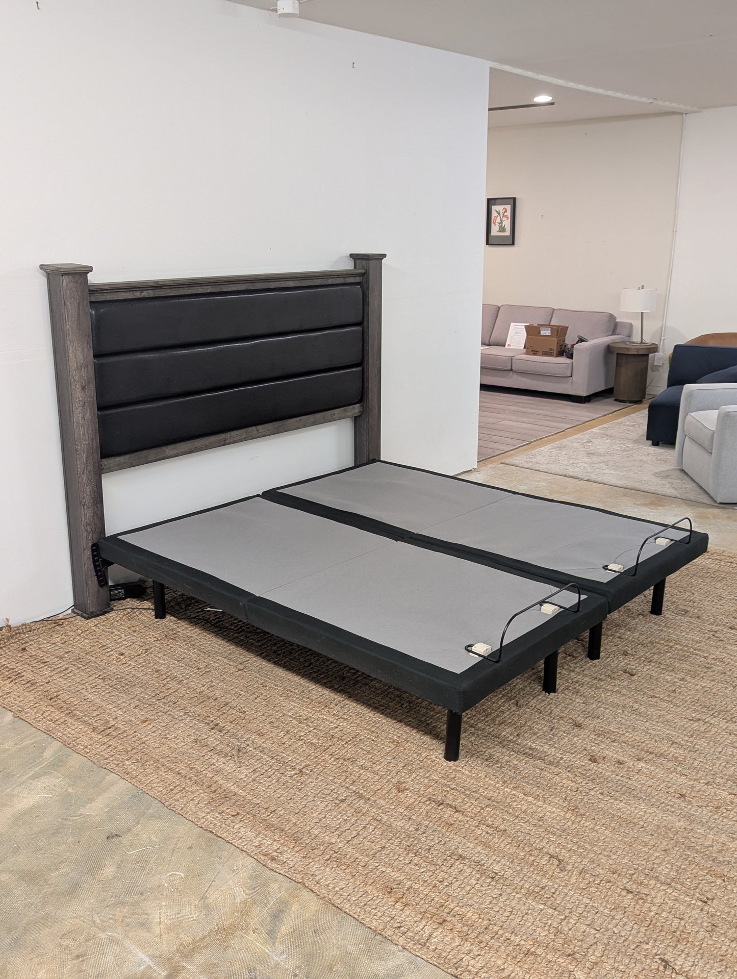 Ghost Bed Dual Adjustable Base and Rustic Headboard